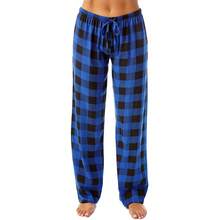 Pajamas Pants For Men 2025 Lounge Cute Plaid Pants Soft Comfy Wide Leg Trousers Sleep Bell Bottom - Màu xanh lam - Xem 1