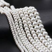 1串时尚白色贝壳珠，直径4-10毫米，圆形装饰珠，DIY手链配件 - 米色 - 查看 4