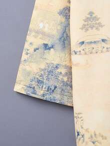 Retro Japanese Style Kimono Cover Up, Chinese Landscape Painting Print, Traditional Tang Suit, Casual Loose Hanfu, Summer Beach Cover-Up - Yellow - View 4