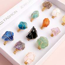 12pcs Natural Crystal Amethyst Raw Stone Ring Box Quartz Minerals Jewelry Quartz Women Fashion Ring Reiki Healing Jewelry Mother's Day Gift - 12-piece Ring Set - View 8