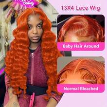 34英寸 13x4 蕾丝前假发，混合真人发，预先拔毛，200%密度，水波纹高清蕾丝前假发，真人发透明前额无胶假发，带婴儿发，女士专用，#350 姜黄色 - S350 - 查看 3