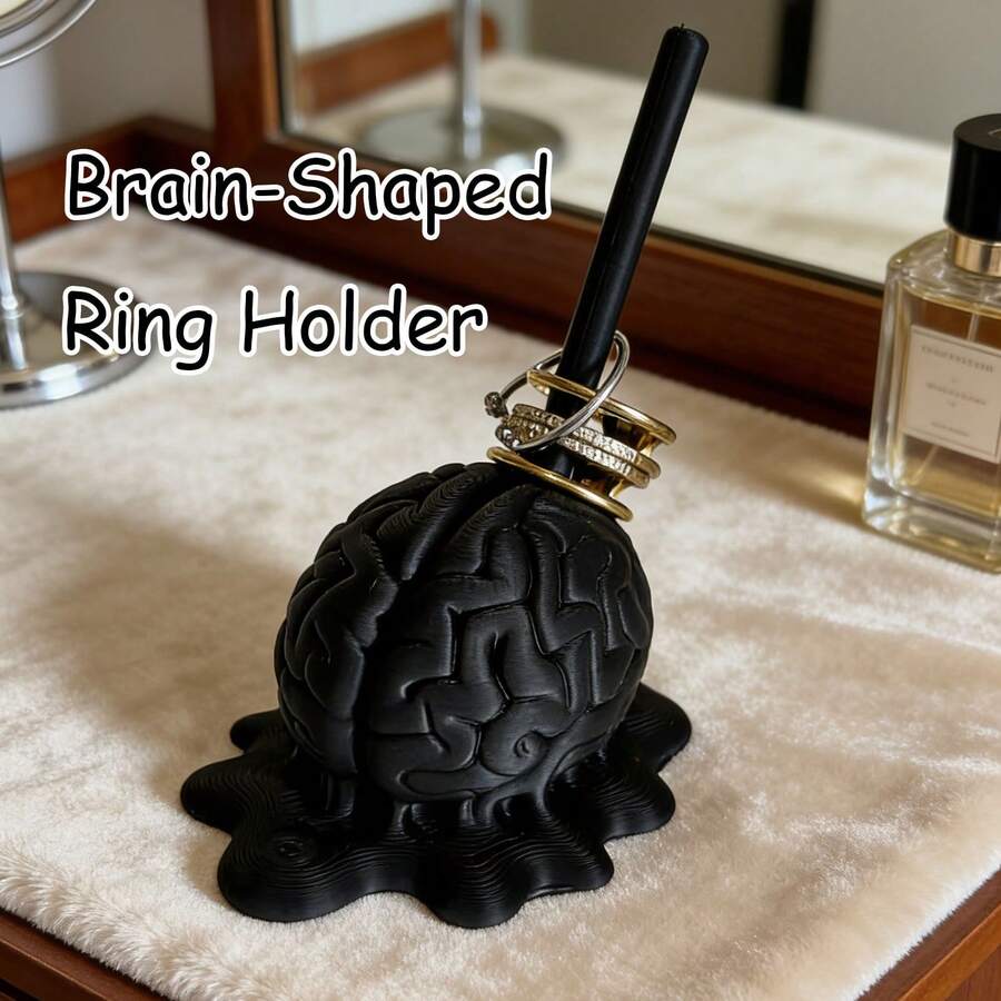 1个3D打印大脑造型首饰收纳架，独特首饰戒指架，暗黑风格戒指展示架，别致设计首饰架，节日礼物，派对礼品，送给她的礼物 - 黑色 - 查看 1