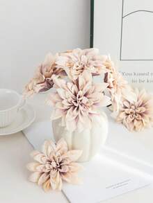 5/12支香槟色仿真大丽花带茎人造花，丝绸仿真花，适用于家居装饰、春季餐桌摆饰、户外花园装饰、派对、礼品、新娘手腕花、情人节和母亲节装饰 - 紫咖色 - 查看 1