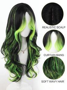 酒红色长卷发假发，深红色刘海假发，酒红色渐变假发，天然耐热合成假发，适合万圣节/圣诞节/角色扮演/派对 - 彩色 - 查看 4