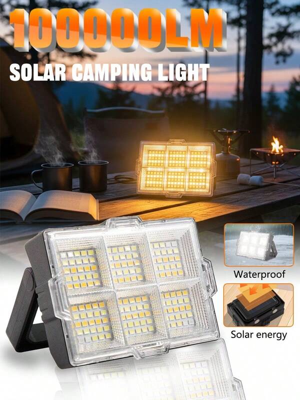Solar Camping Light, Solar Outdoor Light,Multifunction Solar Lantern Dual Power Sources Solar Energy Type C Charging Four Lighting Settings White Light Warm Light Mixed Warm Light Red Blue Strobe Alert Multiple Mounting Options Magnetic Attachment Hook Suspension Tripod Compatibility Portable Design Long Lasting 18650 Battery Pack