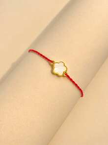 1条925纯银精致五瓣幸运花手链，优雅日常佩戴，约会、新年、情人节礼物（女士款） - 金色 - 查看 3