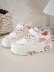 1 Pair Children's Casual Sneakers, 2025 All Season, Boys' Leisure Skate Shoes, New Low-Top Girls' White Shoes, Soft Bottom Fashion Skateboard Shoes, Fashionable Versatile Outdoor Running Shoes - Pink - View 3