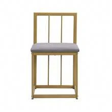 Set Of Six Tables And Chairs: (White Table With Black And Gold Iron Frame, Grey Chair Back Seat And Cushions), White, Gold. - Gold - View 7