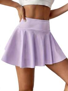 高腰白色网球短裙，二合一防闪光高尔夫/羽毛球/健身短裤裙，带口袋，夏季运动裙裤，适合瑜伽、户外跑步，新款女装 - 淡紫色 - 查看 5