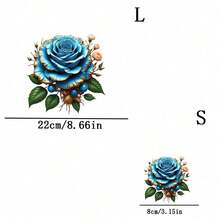 1pc/2pcs/3pcs Blue Flower Heat Patch, Durable Long-Lasting Heat Transfer Sticker For DIY T-Shirts, Sweatshirts, Jeans, Hoodies, Backpacks, Jackets, Handbags, Pillows - L+S - View 2