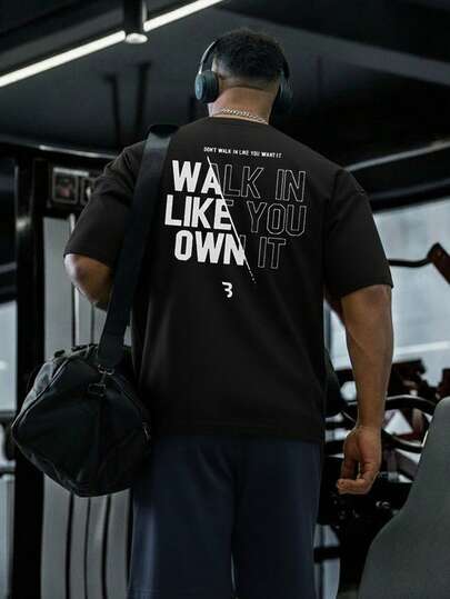 Men's Summer Fashion Letter Print Short Sleeve T-Shirt, Suitable For Outdoor Sports, Daily Wear, Gym Workout