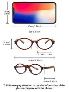 1 Pair Men's Leopard Print Oval Small Frame Retro Casual Non-Prescription Glasses - Leopard Print - View 5