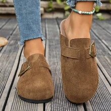 女士铜扣穆勒鞋，复古风格平底拖鞋，休闲优雅百搭凉鞋，适合日常穿着，四季皆宜。 - 摩卡棕 - 查看 5