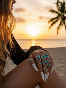 imoli 8 chiếc vòng trang trí màu ngọc lam - Màu xanh lam - Xem 9