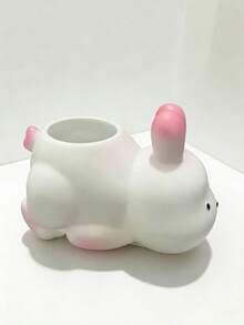 1个可爱兔子笔筒兼化妆刷收纳架，萌趣卡通桌面摆件，创意个性化化妆刷收纳架，文具收纳，适用于家居装饰、户外花盆、插画工具，适用于情人节、复活节等节日（兔耳朵颜色随机） - 彩色 - 查看 12