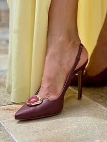 ANGELA GALVAO Open-Toe Slingback Pump With Elastic And Luxurious Glamour Stone - Napa Marsala - View 2