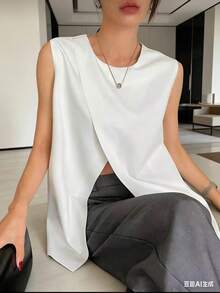 Women's Long Pink And White Knit Dress For Pre-Wedding, Civil Wedding, And Beach Wedding - 白色 - 查看 4