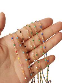 Dây chuyền hạt thép không gỉ 100cm, dây chuyền hạt nhựa nhiều màu sắc phong cách Bohemian, dây chuyền tráng men để làm trang sức DIY và phụ kiện vòng cổ. - Chuỗi tự làm - Xem 9