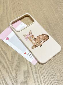 Soft Matte Pink Bow Deer Illustration White Faux Leather Texture TPU Phone Case, Delicate Touch, Anti-Slip, Fingerprint Resistant, Suitable For Daily Use Or As A Gift, Compatible With IPhone, Galaxy S24 Ultra/Galaxy S25 Ultra - White - View 4