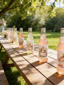 9 piezas Etiquetas adhesivas para botellas de vino de Pascua feliz con diseños impermeables de conejo, huevo y pollito para decoraciones de fiesta, decoración de mesa de temporada y regalos - multicolor - Ver 5