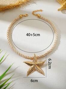 1件套编织绳3D条纹海星和螺旋贝壳项链套装，女士夏季海滩假日派对首饰 - 金黃色 - 查看 5