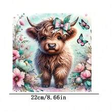 1pc/2pcs/3pcs Highland Cow & Floral Pattern Heat Transfer Stickers, DIY Iron-On Patches, Suitable For T-Shirt Making, Pillow Decor, Backpacks, Cushions, Pants, Sofa Covers, Waterproof & Fade Resistant - L+S - View 3