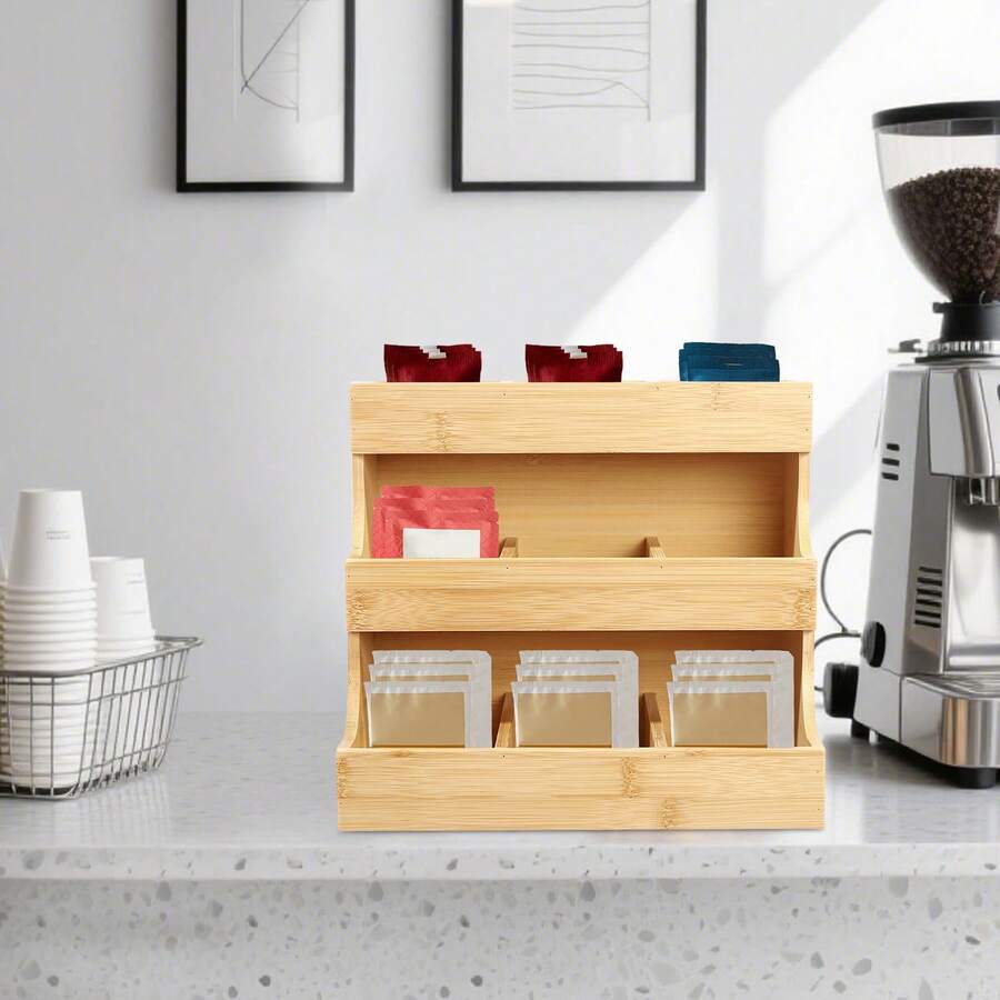 CNCEST Tea Box Tea Bag Organizer, 9 Compartments Tea Bag Storage Box, Tea Box For Tea Loot, Coffee & Tea Bag Organizer, Kitchen Storage, Storage Box - burlywood - View 1