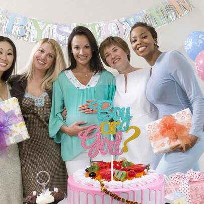 1个婴儿派对蛋糕装饰插牌，“我们爱你”蛋糕装饰插牌，性别揭晓派对装饰，闪亮生日快乐蛋糕装饰，儿童派对礼物，单面设计，仅供装饰，不可食用