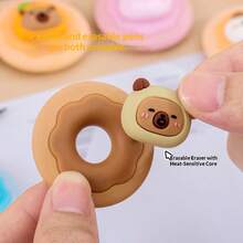 Capybara Donut Shaped Erasers, Cute Cartoon Design, Clean, Minimal Waste, Student Encouragement Small Gift Stationery, Classroom Reward Supplies - Multicolor - View 3