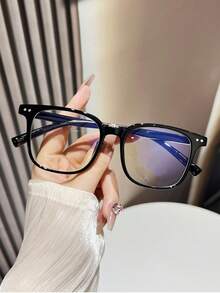 1副男士黑色方形PC框简约纯色个性化休闲时尚街头风眼镜 - 黑色 - 查看 2