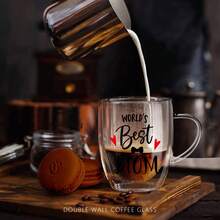 Set de 2 Tazas de Café de Vidrio Grabadas "Mom y Dad" - Doble Pared Aislante, Resistente y Apilable, Térmica y Duradera, para Café, Capuchino, Té - transparente - Ver 5