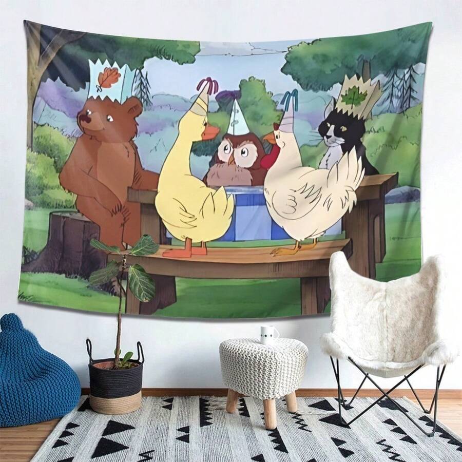1pc Little Bear Inspired Tapestry With Cute Animal Pattern Design Detail, Machine-Washable Polyester Fabric, With Soft, Durable, Wrinkle-Resistant, Easy-Hang, Decorative Functions, Modern Minimalist Style, Tapestry Wall Hanging, Suitable For Living Rooms, Bedrooms, Cozy Movie Nights, Immersive Home Atmosphere Setup - Nhiều màu - Xem 1