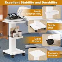 carrito organizadorBryxent Carro de Belleza Carro Auxiliar de Belleza Carrito de Salón de Niveles Carrito de Esteticista Salón de Profenal con Bandeja Adicional 4 Ruedas Giratorias - Blanco - Ver 5