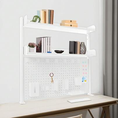 DDBESSIC Estantería de escritorio, organizador de escritorio con clip blanco y diseño de tablero perforado, acabado de pintura resistente a los arañazos, estantería de almacenamiento de varios niveles para libros, papelería, oficina, dormitorio, habitación de niños, dormitorio