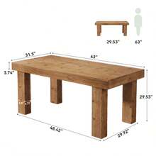 LITTLE TREE 63-Inch Solid Wood Dining Table For 4-6, Large Rectangular Kitchen Table With Heavy Duty Legs, Farmhouse Dinner Table For Dining Room, Living Room, 63" L X 31.5" W, Light Brown - 淺棕色 - 查看 9