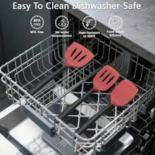 Juego utensilios cocina silicona con soporte resistentes calor grado alimenticio espátula cuchara para sartenes antiadherentes apto lavaplatos - Rojo - - Ver 3