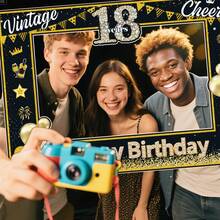 1 Khung phông nền chụp ảnh sinh nhật lần thứ 18 - 70*50cm, Thiết kế số 18 màu đen & vàng với bóng bay & ruy băng, Phông nền trang trí tiệc, Thích hợp cho tiệc sinh nhật lần thứ 18 cho nam & nữ, Lễ kỷ niệm chuyển giao tuổi 18, Phụ kiện chụp ảnh chủ đề số, Khung ảnh tiệc năm mới - Nhiều màu - Xem 4