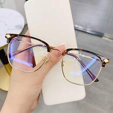 1PCS Fashion Half-Frame Business Elegant Reading Glasses Square Round Metal Texture High-Definition Reading Eye Protection Multiple Colors And Degrees Available - Gọng kính gọng đồi mồi - Xem 8