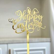 1/6pcs Acrylic Easter Cake Decorations, Featuring Golden Easter Eggs ...