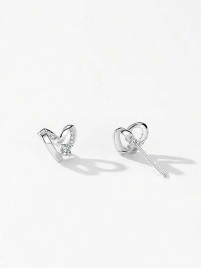 1Pair 925 Sterling Silver Sweet Cute Heart Stud Earrings For Women Girl Fashion Minimalist Jewelry Accessories Gift