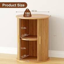 Round Fluted Nightstand, Mid Century Modern Tall Side Table With Storage, End Table With Sliding Tambour Doors, Adjustable Shelf, Small Wood Bedside Table For Bedroom,Living Room,Office - Mustard Yellow - View 3