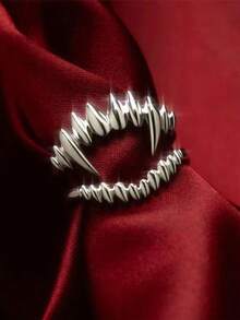 1pc/2pcs Fashionable Punk Vampire Adjustable Open Ring Set, Suitable For Parties, Music Festivals And Daily Wear, High-End Durable Men's Jewelry Ring - Silver - View 11
