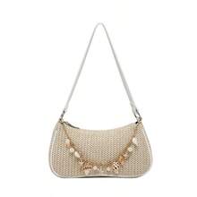 1pc Women's Vintage Resort Ocean Creature Faux Pearl Cherry Faux Fur Tail Woven Crossbody Bag, Suitable For Dates, Outings, Vacations - 杏色 - 查看 3