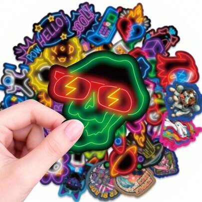 50 miếng dán phong cách graffiti neon, decal trang trí cho sổ nhật ký, album ảnh, sổ tay, phụ kiện lập kế hoạch thẩm mỹ, phong cách đường phố cá tính, vinyl chống thấm nước.