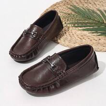 1 Pair Boys' Black Casual Loafers, British Style Slip-On Flats For Outdoor, School, Spring & Autumn - Brown - View 8