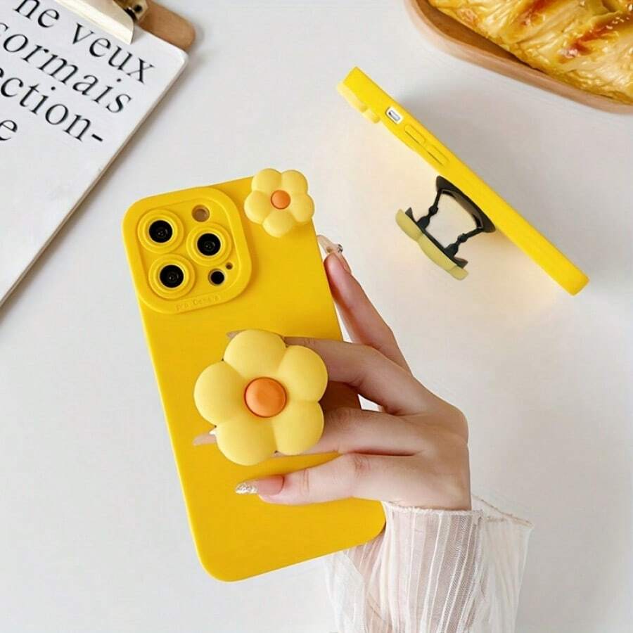 Daisy Flower Stand Soft Phone Case Compatible With Apple Devices - Yellow - View 1
