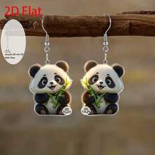 2D Flat Panda Holding Bamboo Eating Bamboo Pendant Earrings, Fashionable Jewelry, Party Gifts, Holiday Gifts For Family And Friends - Multicolor - View 1
