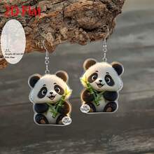 2D Flat Panda Holding Bamboo Eating Bamboo Pendant Earrings, Fashionable Jewelry, Party Gifts, Holiday Gifts For Family And Friends - Multicolor - View 5