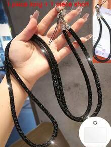 2026 New Year Phone Lanyard, Full Diamond Phone Lanyard, Anti-Lost And Anti-Theft, Comes With Gift Card, Suitable As Birthday And Holiday Gift For Mother, Family And Friends - Black - View 1