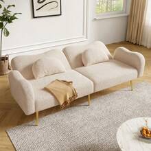 [Sleeping Function] 2-Seater Sofa Bed - Modern 2-Seater Sofa With Adjustable Backrest And Gold Metal Legs, Integrated Bed Function. Multifunctional 2-In-1 Furniture. - Beige - View 1